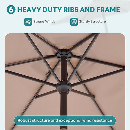 OLIXIS 7.5ft Patio Umbrella with Tilt and Crank Button & 8 Sturdy Ribs Waterproof, Patio Table Umbrella Perfect for Poolside, Terrace, Beach and Outdoor Restaurant, Khaki