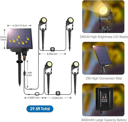 ALOVECO Solar Spot Lights Outdoor 4-in-1 Solar Powered Spotlights IP65 Waterproof with Remote 29.5ft Cable Auto On/Off 8 Modes Solar Uplights Outdoor for Garden Yard Landscape Tree 2700K Warm White