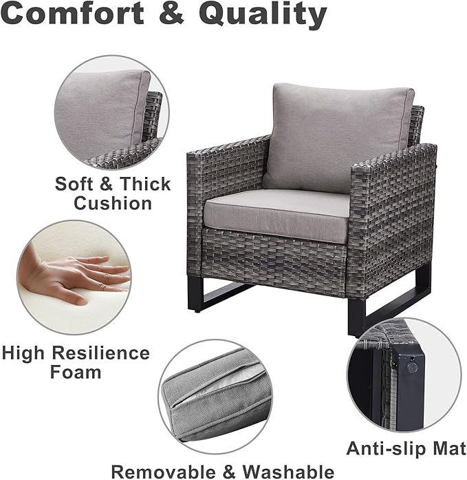 Belord Outdoor Bistro Set 3 Piece Outdoor Wicker Patio Chairs, Oversize Outdoor Rattan Seating Set, All-Weather Chairs Wicker Furniture with Metal Side Table and Water-Resistant Cushion for Outside