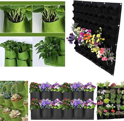 Hanging Planting Grow Bags, 64 Pockets Hanging Vertical Wall Planter Wall Mounted Grow Bag Outdoor Indoor Gardening Vertical Greening Flower Container, Planting Bags Storage Bags(1.0 m × 1.0 m, Black)