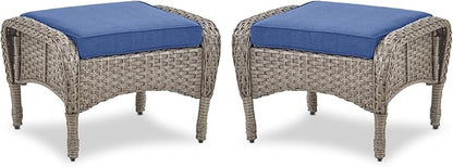 Belord Outdoor Ottomans for Patio Foot Rest - 25 Inch PE Wicker Foot Stool Set of 2 with Removable Cushions for Patio Furniture Sets,All Weather Rattan Ottoman for Balcony Deck Backyard Brown