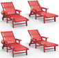 Patio Chaise Lounge Chair Set of 4, Oversized Lounge Chair Outdoor with 5 Positions, HDPE, Patio Lounge Chair with Wheels & Cup Holder for Pool, Deck, Poolside,Red