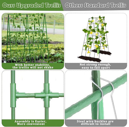 Cucumber Trellis for Raised Beds, 31 X 47 Inch Adjustable Size A-Frame Garden Trellis for Climbing Plant Outdoors with Climbing Net and Plant Support Clip for Vegetable Grape Tomato Garden Supplies