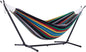 Vivere Double Cotton Hammock with Space Saving Steel Stand, Upgraded Polyester End Strings 450 lb Capacity - Premium Carry Bag Included - (Rio Night)