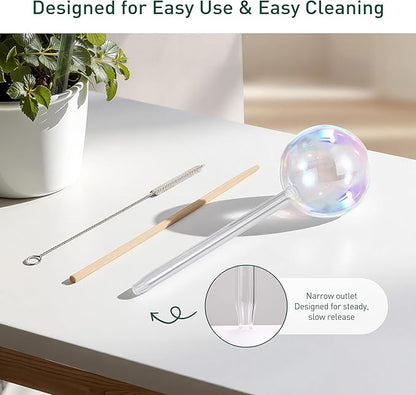 Extra-Thick Clear Glass Plant Watering Globes, Rainbow Gradient Self Watering Globes, Automatic Plant Waterer, Self Watering Planter Insert Spikes Devices for Everyday or Vacation Use, 6-Pack
