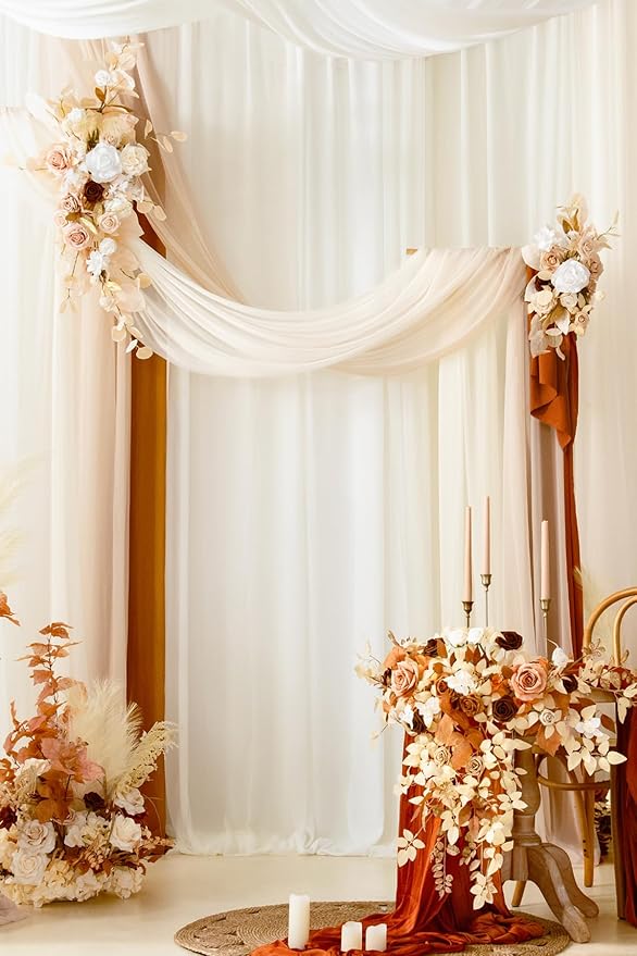 Artificial Flowers Wedding Arch Swag Set, 4 Pieces, White & Beige