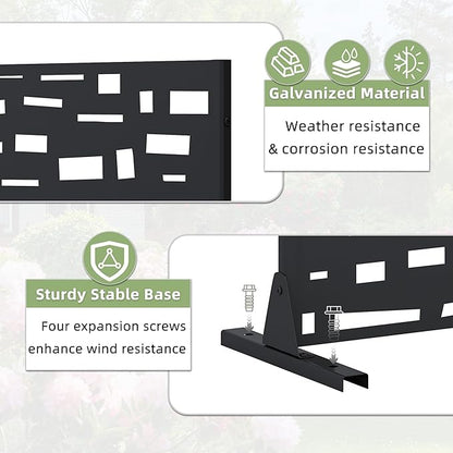 Casaphoria Metal Privacy Screen Outdoor, 72" H x 47" W Freestanding Decorative Privacy Screen for Patio Deck Balcony Garden with Stable Base, Black-Gerald