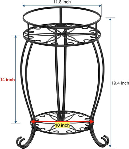 FaithLand 2 Pack Plant Stands, Heavy Duty Metal Planter Holder Indoor Outdoor, 2 Tier Round Potted Supports Rack, Corner Display Shelf Black