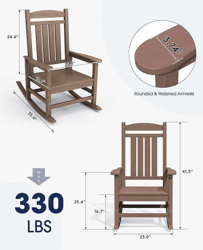 Rocking Chairs 2-Pack, Brown HDPE, 350 lb Capacity