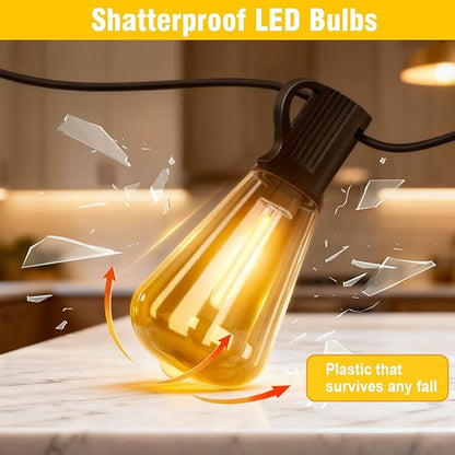Solar String Lights Outdoor Waterproof with Remote & Timer, LED Shatterproof ST38 Bulbs, USB & Solar Powered Patio Lights for Backyard, Porch, Garden, Wedding, Christmas Decor (66FT)