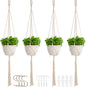 Macrame Plant Hangers Indoor Macrame,4 Pack Hanging Planter Holder for Window,Ceiling Crochet Handmade Boho Home Decor Set for Hanging Plants Basket Pot,Ivory