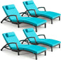 Chaise Lounge Chairs Outdoor Set of 4, Comfy Outside Wicker Patio Pool Lounge Chair w/ 5 Adjustable Back Angle, Cup Holder, Thicken Cushion