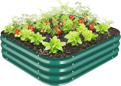 Galvanized Raised Garden Bed for Gardening, 3x3x1ft Metal Square Planter Boxes Outdoor for Vegetable,Flower,Herb,Modular Above Ground Growing Container,Green
