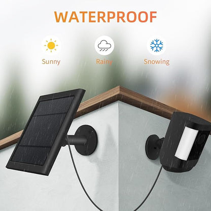 USB-C to Ring Barrel Plug 6Pack 4W Solar Charger for Ringing Spotlight & Stick Up Outdoor Cam, Black, High Efficiency, 10FT/3M Long Cable with IP65 dustproof and Waterproof
