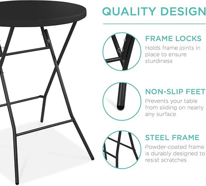 Best Choice Products 32in Bar Height Folding Table, Round Indoor Outdoor Accessory for Patio, Backyard, Dining Room, Events w/Thick Table Top, Metal Frame, Locking Legs, 330lb Weight Capacity - Black
