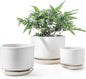 LE TAUCI Ceramic Plant Pots, 4.3+5.3+6.8 inch, Set of 3, Planters with Drainage Hole and Saucer, Indoor Flower Pot with Hole Mesh Pad, Gifts for Mom, White