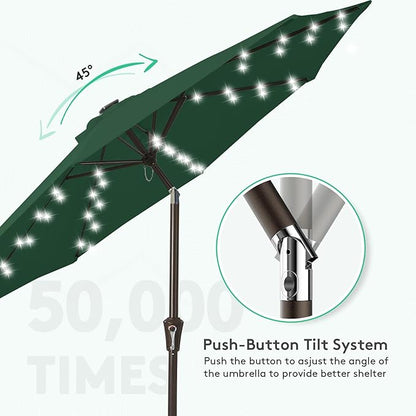 JEAREY Upgrade 9FT LED Lighted Patio Umbrella, Solar Outdoor Umbrella, Tilt Table Umbrella for Pool, Deck & Yard(Dark Green)