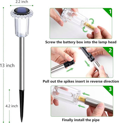 15 Pack Solar Pathway Lights Solar Lights Outdoor, Led Waterproof Yard Walkway Lighting Stainless Steel Garden Stake for Outside, Path, Landscape, Driveway, Backyard (Cold White)