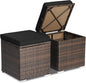 Tangkula 2 Pieces Patio Ottomans, Patiojoy Hand-Woven PE Rattan Side Table with Removable Cushion & Hidden Storage Space, Multifunctional Storage Box, Seat for Patio, Backyard, Poolside (Black)
