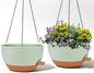 2 Pack 12 Inch Self Watering Hanging Planters for Indoor Plants, Large Green Brown Plastic Hanging Pots with Chains for Outdoor Patio Garden Home Decor Green Brown