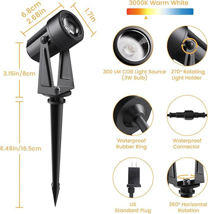 Low Voltage Landscape Lighting,10 Pack Outdoor LED Landscape Spotlights with Transformer 27V Garden Lights Pathway Lights IP65 Waterproof 3000K Warm White