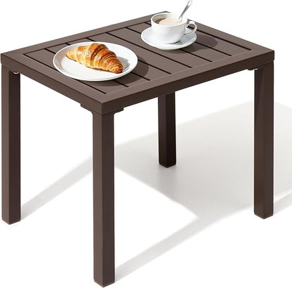 Crestlive Products Outdoor Side Table,Aluminum Rectangular End Table,Easy Assembly Small Coffee Bistro Table for Patio Pool Balcony (Brown)