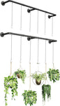 Plant Haning Rod, 2 Pack Hanging Planters for Indoor Plants with 6 Chains, Wall Plant Hanging Bar for Window Celling, 65.7 Inch, Metal Black, Pots Not Included