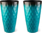 Glitzhome 23.75" H Oversized Tall Planter, Set of 2 Wavy Texture Turquoise Large Planters for Outdoor Plants, with Drainage Hole, Plastic Large Flower Pots for Porch,Garden, Patio or Indoor Use
