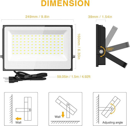 Onforu 120W Flood Lights Outdoor, 12000lm Bright LED Work Light with Plug, 6500K Daylight White LED Flood Lighting, IP66 Waterproof Security Yard Lights for Yard Garage Stadium 2 Pack