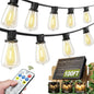 100FT Solar String Lights Outdoor Waterproof with Remote & Timer, LED Shatterproof ST38 Bulbs, USB & Solar Powered Patio Lights for Backyard, Porch, Garden, Wedding, Christmas Decor