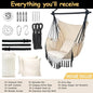 Hammock Chair, Beige Polycotton Hanging Rope Swing with 450 lb Capacity