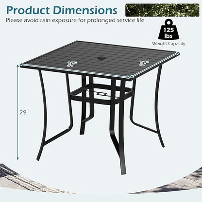 Tangkula 37" Metal Patio Dining Table for 4, Square Heavy Duty Outdoor Dining Table with Umbrella Hole, 4-Person Outside Dining Furniture for Porch, Garden, Balcony and Backyard