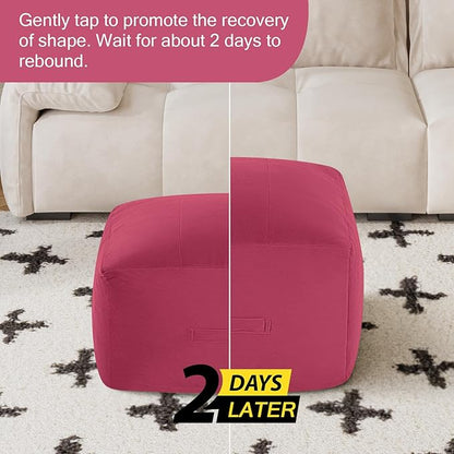MeMoreCool Square Stuffed Pouf Ottoman Foot Rest, Floor Pouf Foot Stool with Foam Chunk Filling, Soft Stuffed Ottoman Footrest for Living Room