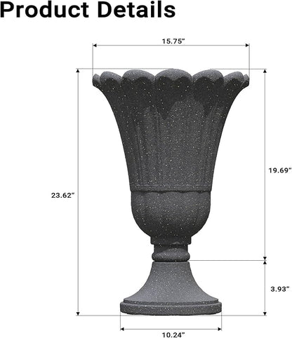 23" Tall Planters for Outdoor Plants Set of 2, Planter with Drainage Holes and Petal Design, Large Outdoor Planters for Porch, Garden, Indoor, Black