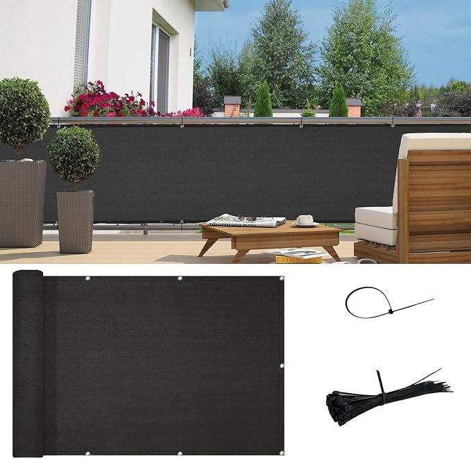 Sunny Guard Customized 3'x29' Black Balcony Privacy Screen, 90% Shade by SUNNYGUARD