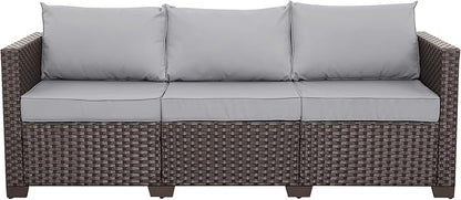 Rattaner Patio Furniture 3 Seat Sofa Outdoor Furniture Outdoor Couch Deep Seat High Backrest with Waterproof Cover Anti-Slip Cushions with Waterproof Cover, Light Grey