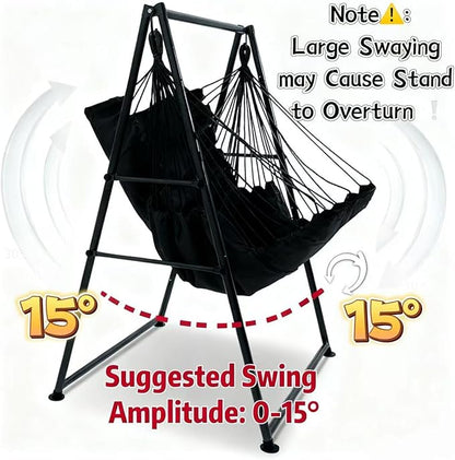 Hammock Chair Stand with X-Large Swing Chair with Footrest，Anti-Tip Thickened Weather-Resistant Iron Pipe Swing Frame, 450Lbs Stand Capacity Quick Assembly for Indoor Outdoor (Dark Grey)