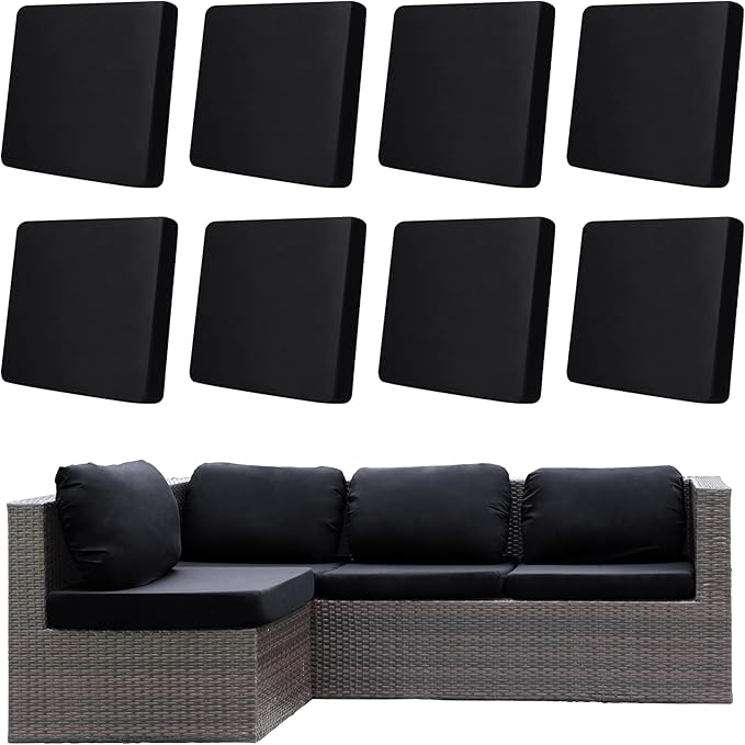 Cushion Covers, 8-Pack Black Stretch-Fit Outdoor Patio Covers