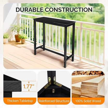VINGLI Wooden Outdoor Bar Table, Wood Patio Counter Height Table, Weather-Resistant Patio Pub Table for Garden, Balcony, Poolside, Backyard, Indoor Use (Black, 39")