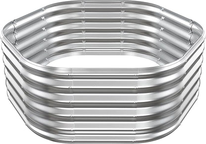 Hexagon Raised Garden Bed, 48 Inch Diagonal & 16.5 Inch Tall, Galvanized Steel Planter Box with Wave-Shaped Metal Panels for Outdoor Flower,Tree,Herb & Vegetable Garden (Silver, 4FT X 1.5FT)
