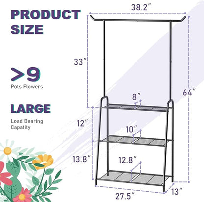 Metal Plant Stand Indoor Outdoor, 3 Tier Tall Corner Plant Shelf, Hanging Flower Ladder for Living Room, Balcony, Garden, Patio (Black)