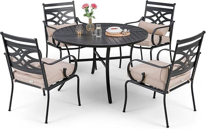 Sophia and William Outdoor Patio Dining Set for 4, Outdoor Table and Chairs, Removable Seat Cushions, Black 42" Round Patio Dining Table