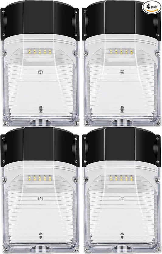 hykolity Update 30W LED Wall Pack Light with Photocell, 3450LM 5000K Daylight Dusk to Dawn 120V LED Outdoor Wall Mount Light, 150-250W MH/HPS Replacement, Waterproof Security Lighting-4 Pack