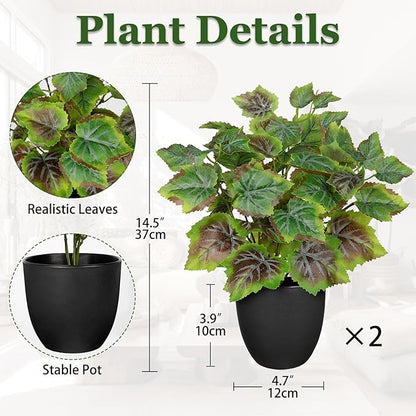 14.5" Artificial Plants Indoor Home Decor, Fake Potted Silk Plants for Shelves Living Room Decor, Small Artificial Office Desk Plants in Pots, Faux Grape Leaf Vine Hope Tropical House Plant Sets of 2
