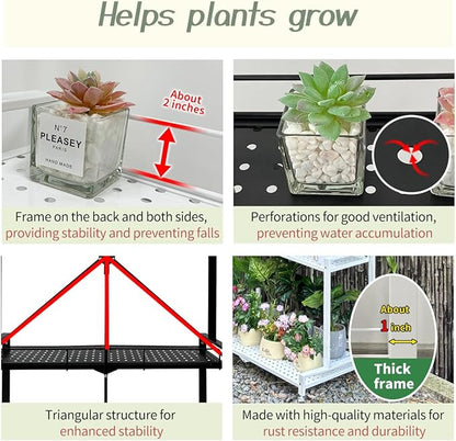lumizone Foldable 4-Tier Plant Stand Indoor Outdoor Hanging Plant Shelf No Assembly Required Pot Placement Area With Wheels Sturdy Fall Prevention Storage Shelf Flower Pot Stand(4 Tier-Black)