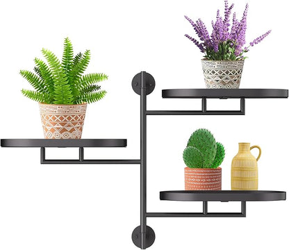 Window Sill Rotating Plant Stand Shelf Indoor Black Metal Floating Shelves 3-Tier Wall Mount Plant Holders for Living Room Wall Planter Modern Home Decor for Gardening
