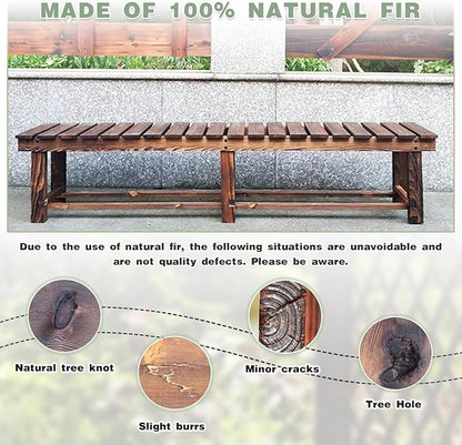 Outdoor Garden Bench, 2-Person Wood Patio Bench Weatherproof Outdoor Backless Bench, Anti-Corrosion and Anti-Rust Garden Benches for Garden Lawn Porch Park Backyard (Carbonized,35.5''/90cm)