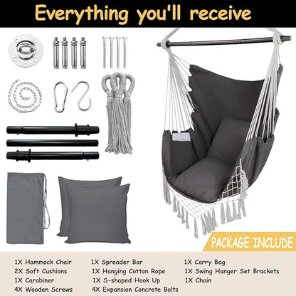 Hammock Chair in Dark Grey Polycotton with 450 lb Max Capacity