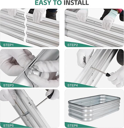 3 in 1 Galvanized Raised Garden Bed - 4x2x1ft (2Packs) Modular Planter Box Outdoor | Metal Raised Bed Kit with Bracing Rods for Gardening Vegetables Flowers Fruits Herbs (Silver)
