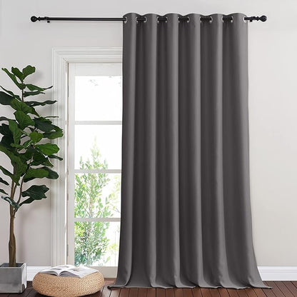 NICETOWN Sliding Glass Door Curtain Extra Long 132 inches Long, Grommet Thermal Insulated Blackout Patio Door Curtain Panel for Bedroom/Pergola, Gray, 1 Panel, W80 x L132